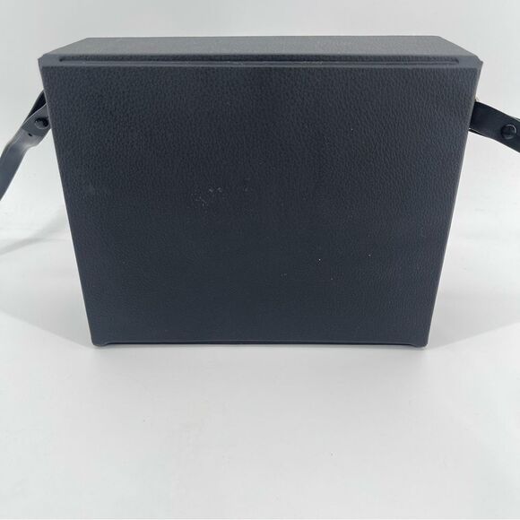 Vintage Black Faux Leather Structured Push Lock Binoculars Crossbody Case Bag - Picture 5 of 11